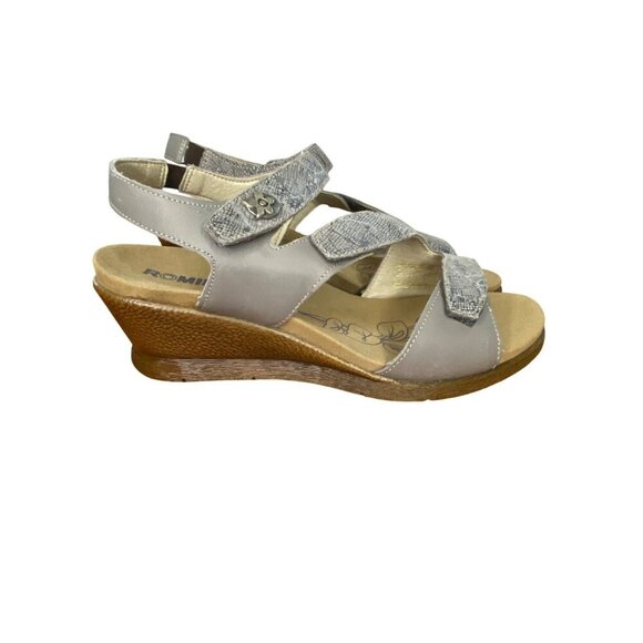 Romika Taupe Nevis 07 Leather Wedge Sandals Size 41/10 Cushioned Sole - Picture 5 of 11